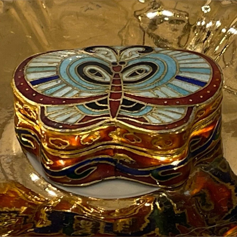 Vintage Cloisonné Enamel Butterfly Trinket Box